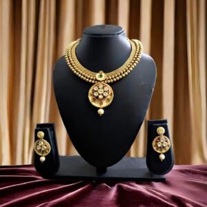Gold Plated Kundan Choker Necklace Set with Earrings