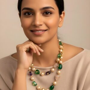 Elegant Multicolor Beaded Pearl & Stone Necklace