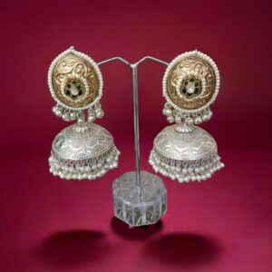 Antique Silver-Plated Temple Jhumka Earrings