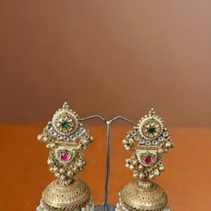 Antique Gold-Plated Temple Jhumka Earrings