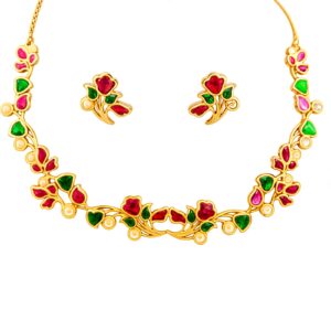 Floral Design Gold-Plated Necklace Set with Earrings